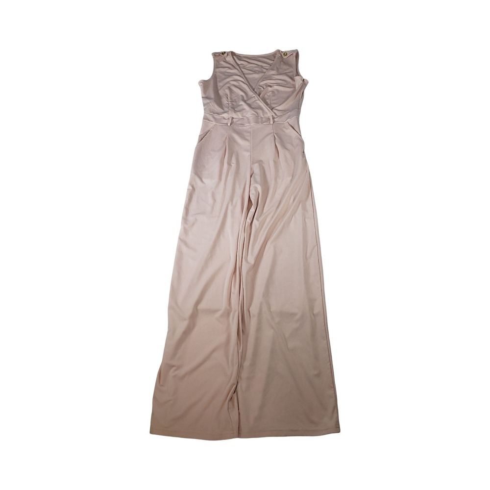 Product Garment Women Blush Pink Wide Leg Sleeveless Wrap V-Neck Jumpsuit Large